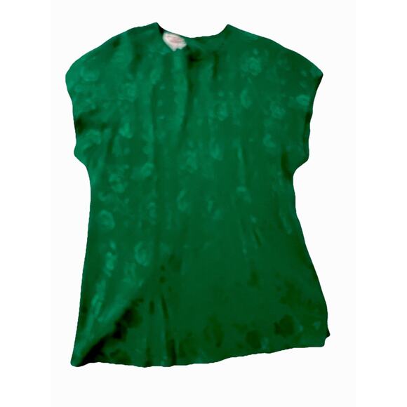 Neiman Marcus small green Luxury Retro Romantic 100% Silk cap sleeves Blouse - Picture 1 of 4